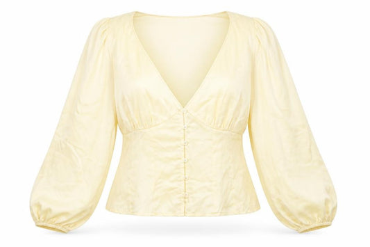 Front view of H&M women’s ivory polyester basic blouse, size L, v-neck