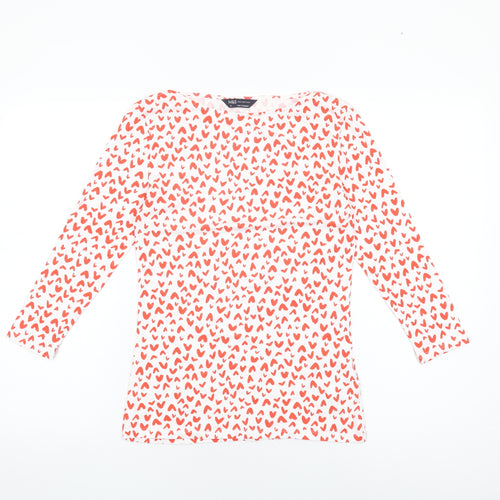 Marks and Spencer Womens White Geometric Cotton Basic T-Shirt Size 8 Boat Neck - Heart Print