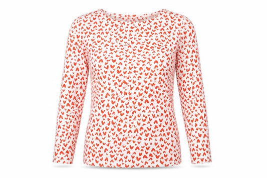 Front view of Marks & Spencer women’s white geometric cotton basic t-shirt, size UK 8, boat neck - heart print