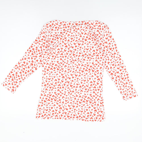 Marks and Spencer Womens White Geometric Cotton Basic T-Shirt Size 8 Boat Neck - Heart Print