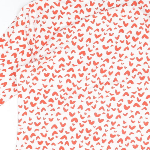 Marks and Spencer Womens White Geometric Cotton Basic T-Shirt Size 8 Boat Neck - Heart Print