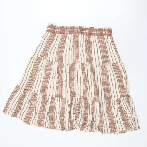 Marks and Spencer Womens Ivory Striped Viscose Swing Skirt Size 14 Drawstring