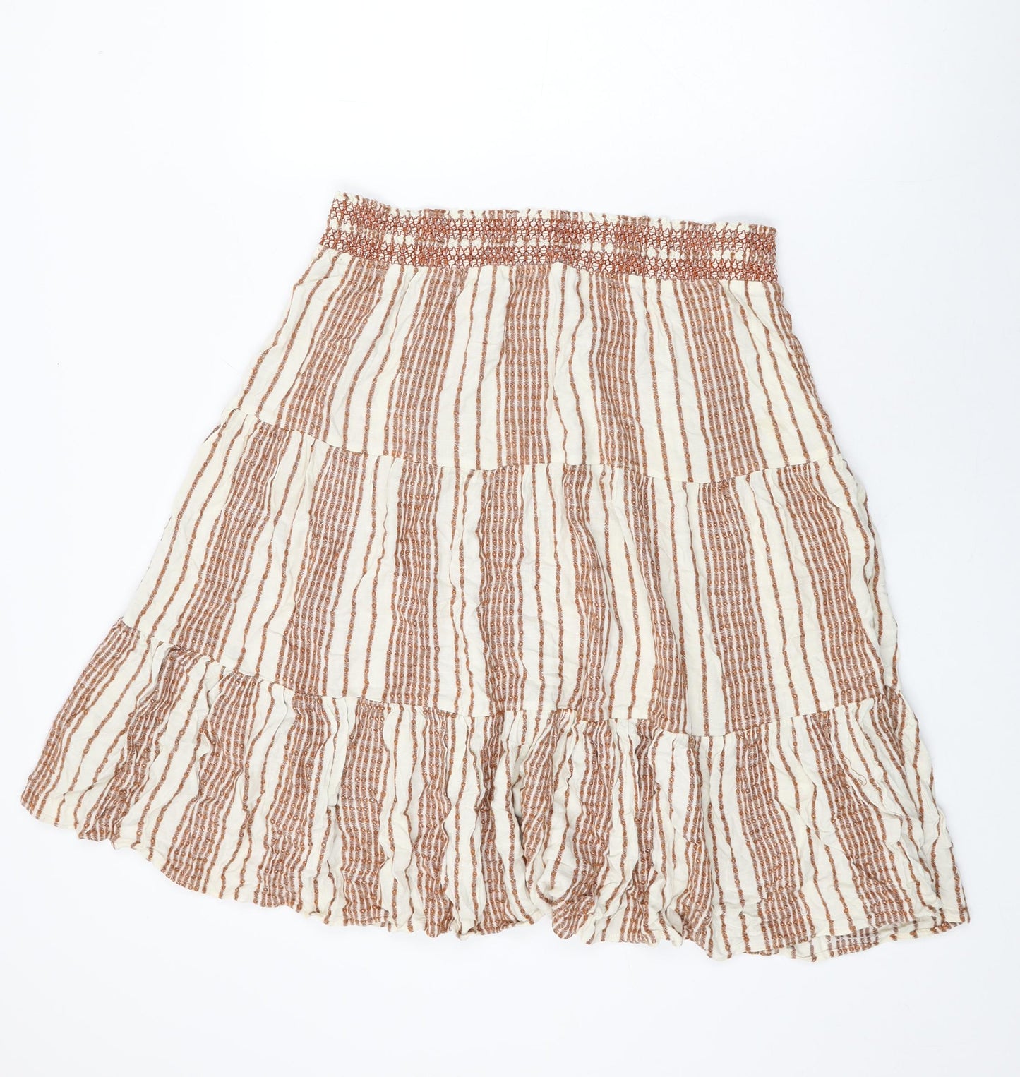 Marks and Spencer Womens Ivory Striped Viscose Swing Skirt Size 14 Drawstring