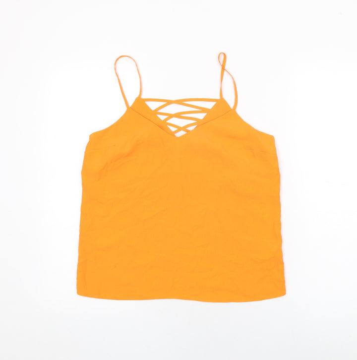 New Look Womens Orange Polyester Camisole T-Shirt Size 8 V-Neck