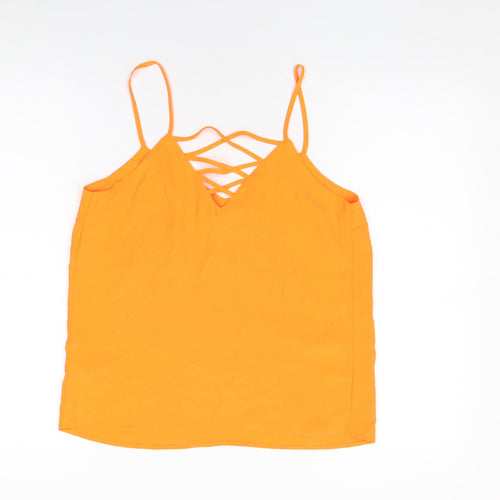 New Look Womens Orange Polyester Camisole T-Shirt Size 8 V-Neck