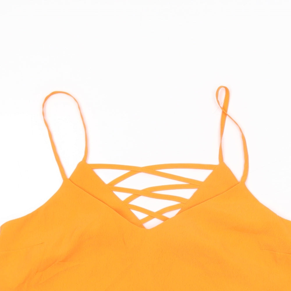 New Look Womens Orange Polyester Camisole T-Shirt Size 8 V-Neck