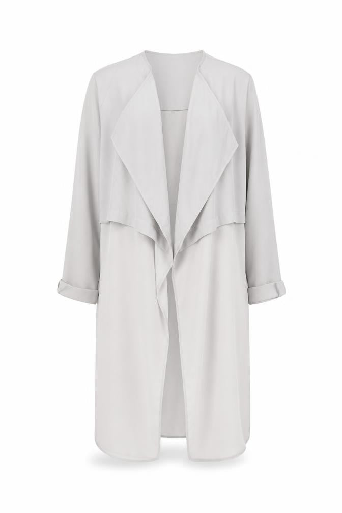 Front view of River Island women’s grey jacket, size UK 8, - waterfall design