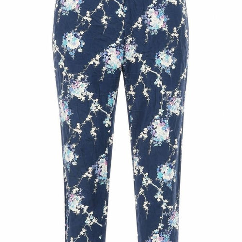 Oasis Womens Blue Floral Cotton Trousers Size 10 L27 in Regular Zip