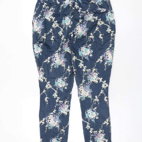 Oasis Womens Blue Floral Cotton Trousers Size 10 L27 in Regular Zip