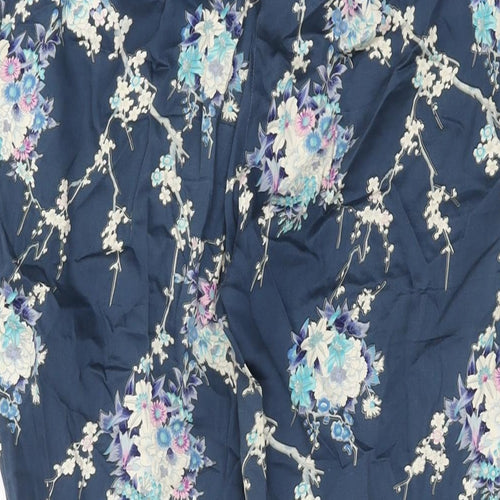 Oasis Womens Blue Floral Cotton Trousers Size 10 L27 in Regular Zip