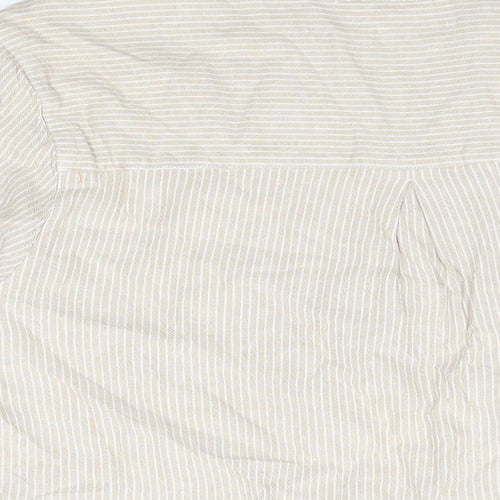 Cotton Traders Womens Beige Striped Linen Basic T-Shirt Size 18 V-Neck