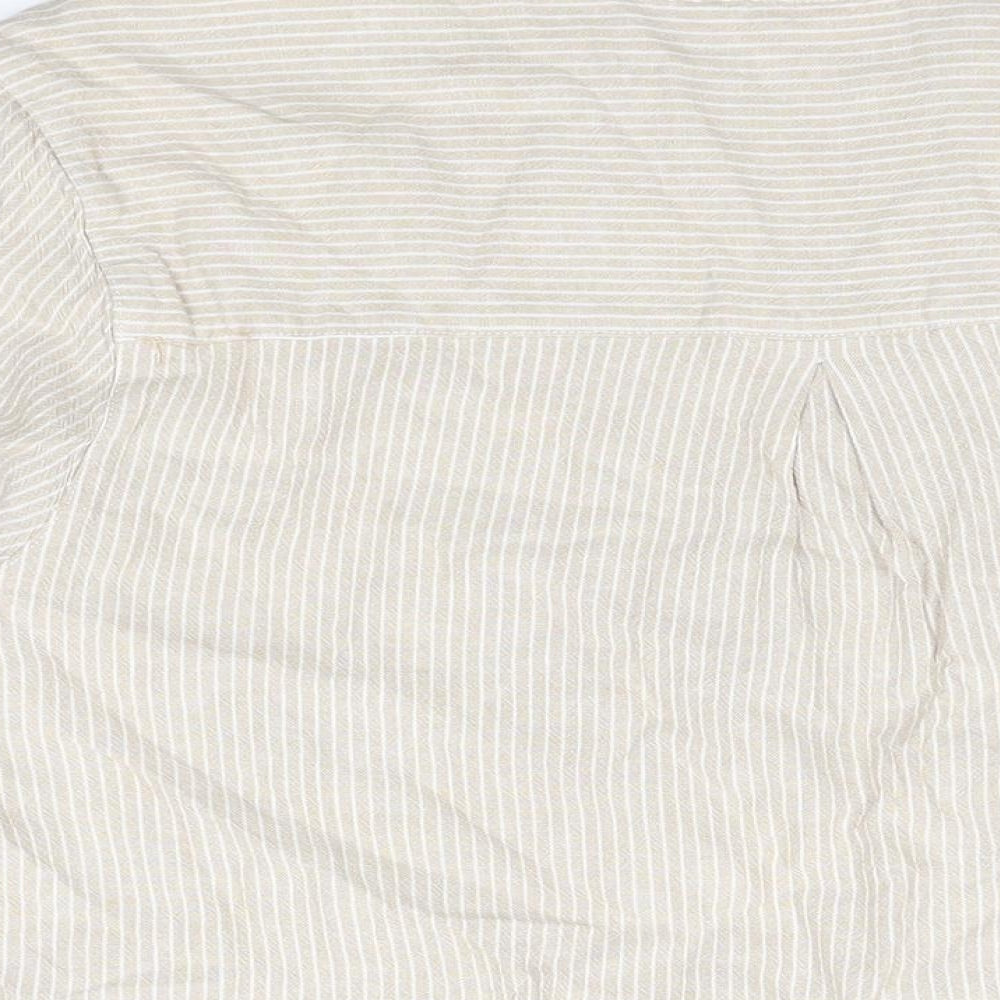 Cotton Traders Womens Beige Striped Linen Basic T-Shirt Size 18 V-Neck