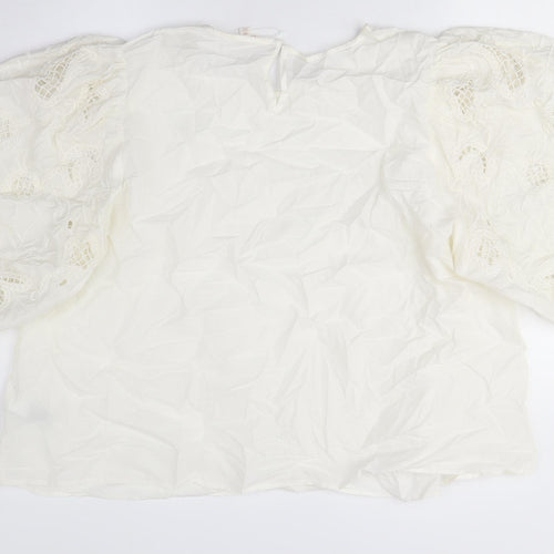 Women's Ivory Embroidered Blouse, Balloon Sleeves, Size 20