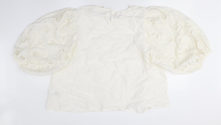 Women's Ivory Embroidered Blouse, Balloon Sleeves, Size 20