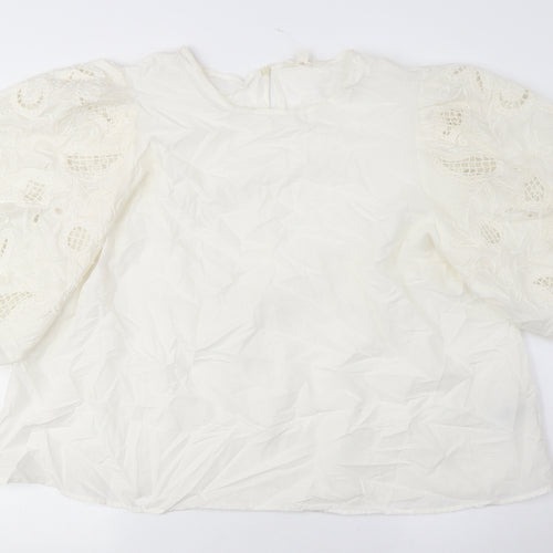 Women's Ivory Embroidered Blouse, Balloon Sleeves, Size 20