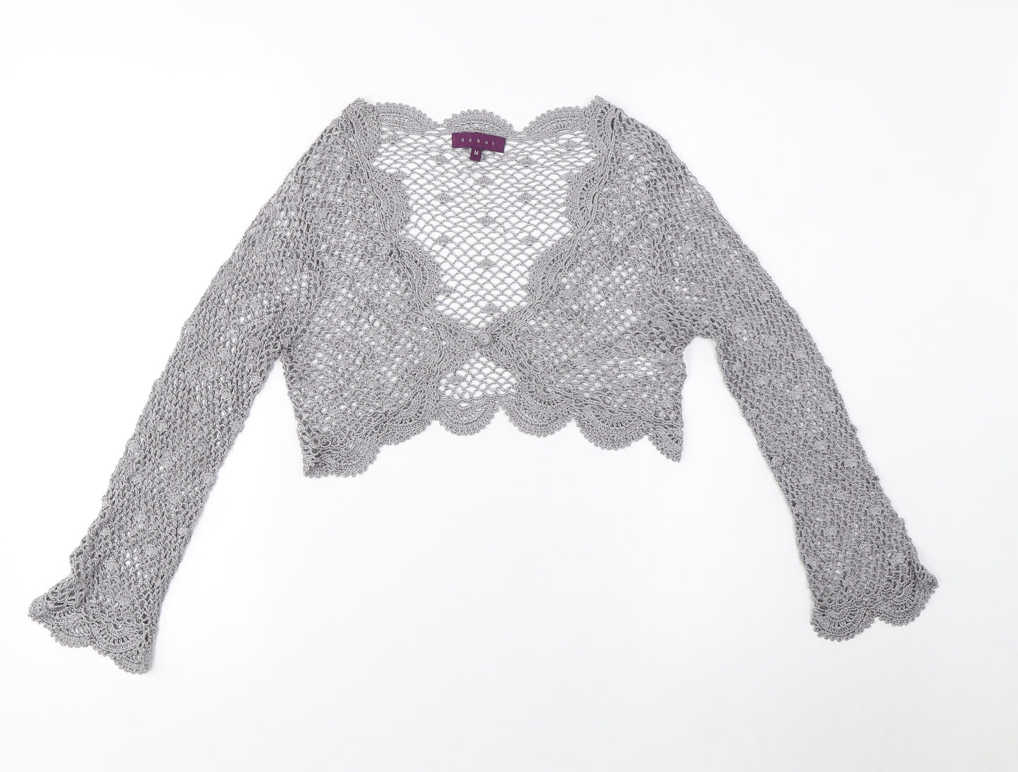 Début Women's Grey Crochet Shrug, Size M, Open-Knit