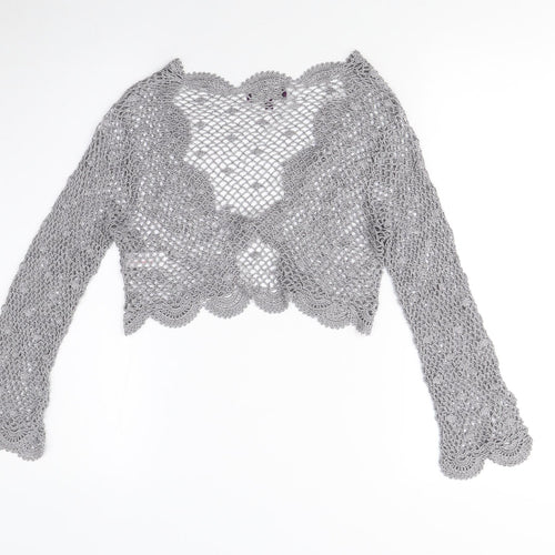 Début Women's Grey Crochet Shrug, Size M, Open-Knit