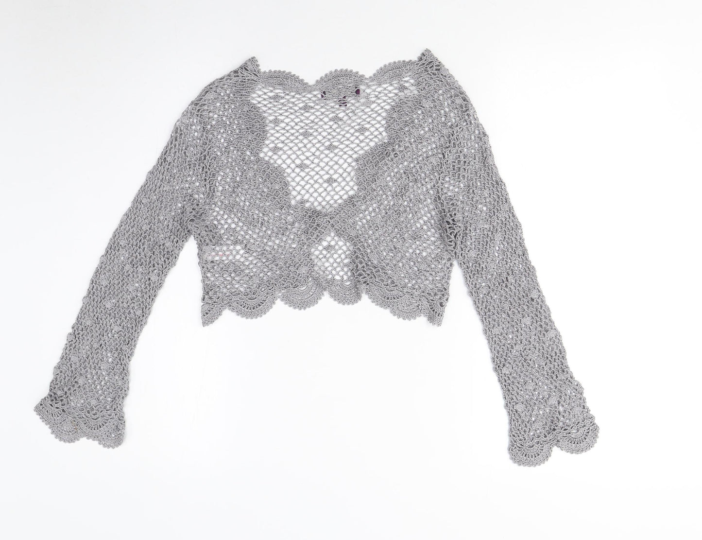 Début Women's Grey Crochet Shrug, Size M, Open-Knit