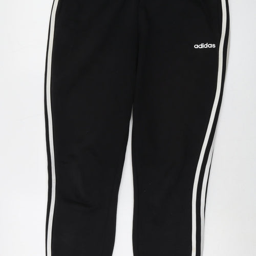 adidas Womens Black Cotton Sweatpants Trousers Size 12 L28 in Regular Drawstring