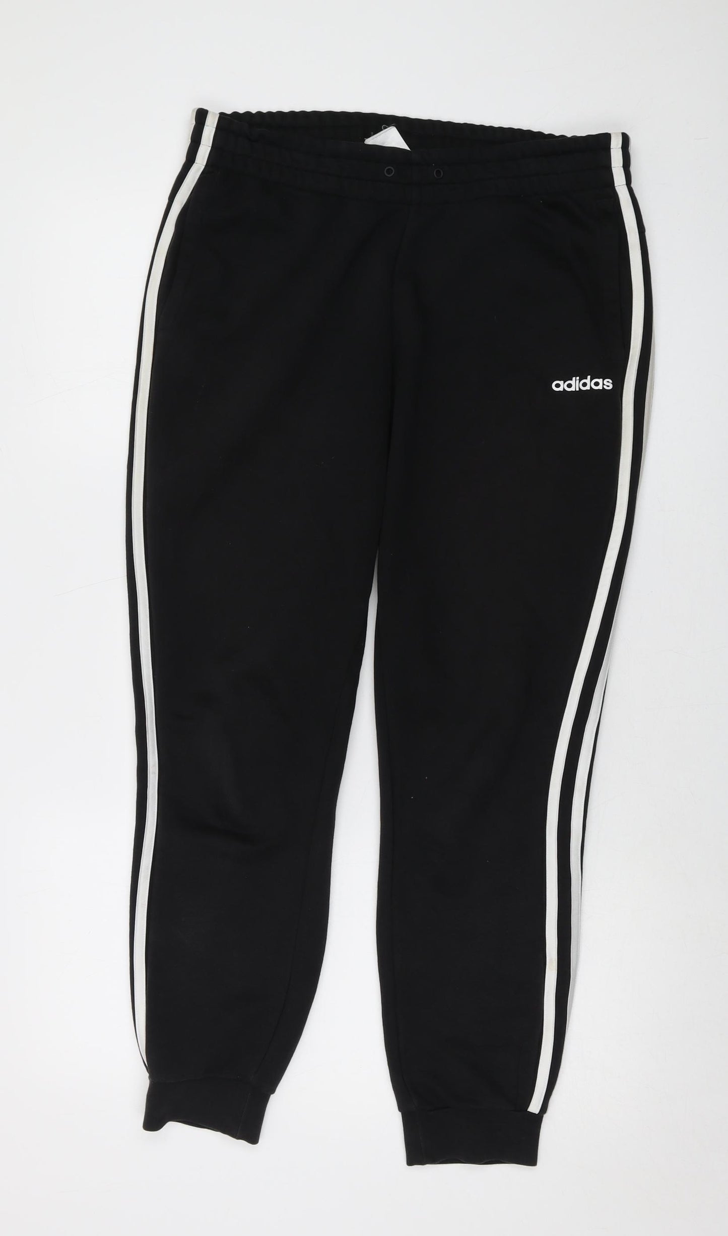 adidas Womens Black Cotton Sweatpants Trousers Size 12 L28 in Regular Drawstring