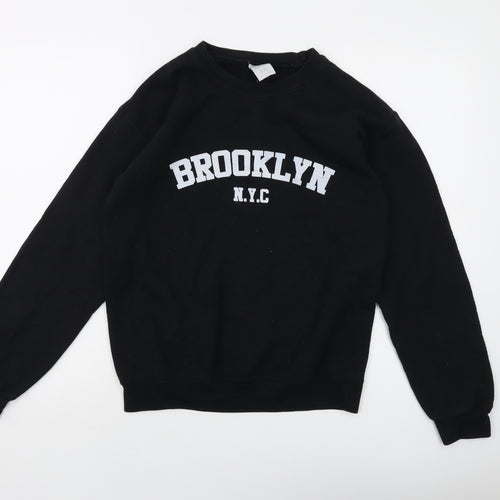 Brooklyn Womens Black Cotton Pullover Sweatshirt Size S Pullover