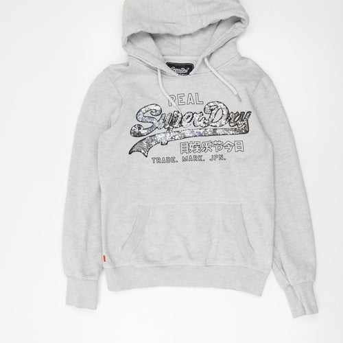 Superdry Womens Grey Cotton Pullover Hoodie Size 10 Pullover