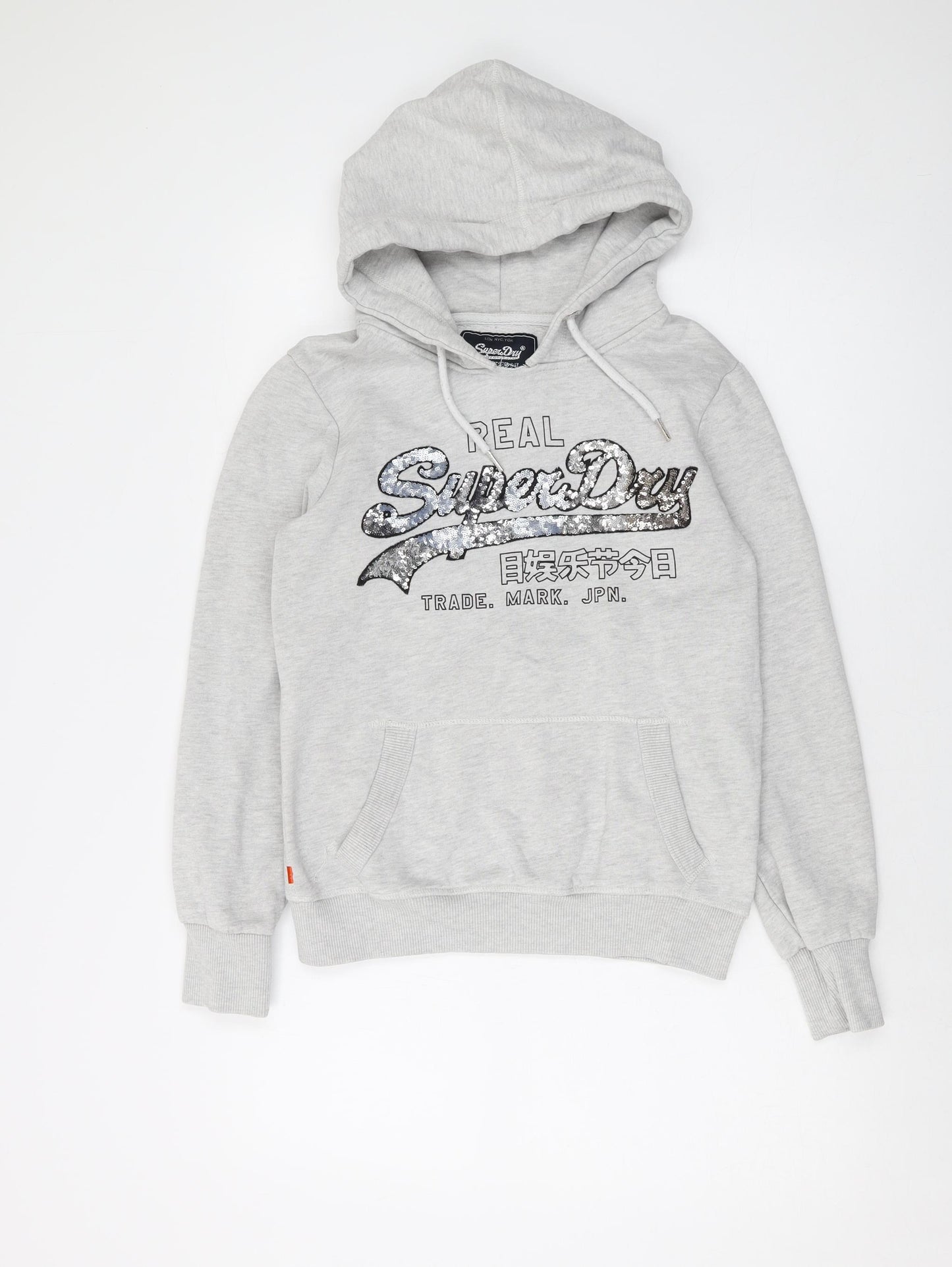 Superdry Womens Grey Cotton Pullover Hoodie Size 10 Pullover