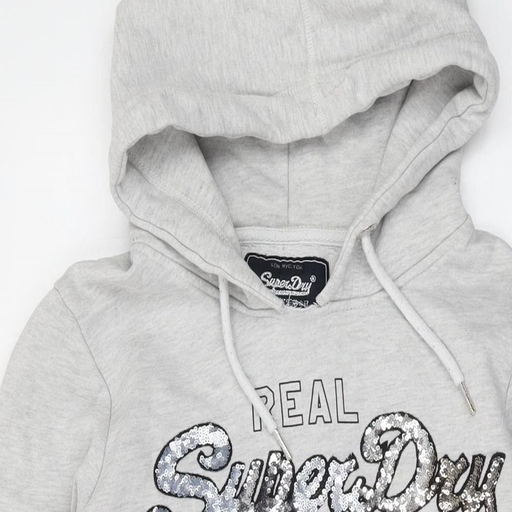 Superdry Womens Grey Cotton Pullover Hoodie Size 10 Pullover