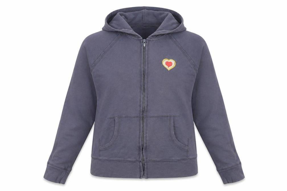 Front view of Levi's women’s grey cotton full zip hoodie, size L, zip
