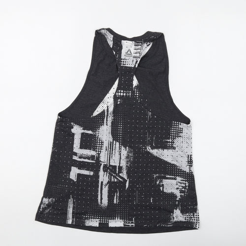 Reebok Womens Green Geometric Polyester Basic Tank Size L Round Neck Pullover