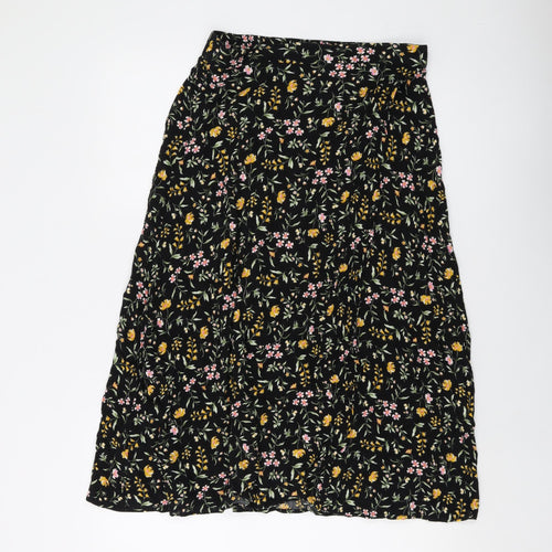 M&Co Womens Black Floral Viscose A-Line Skirt Size 10