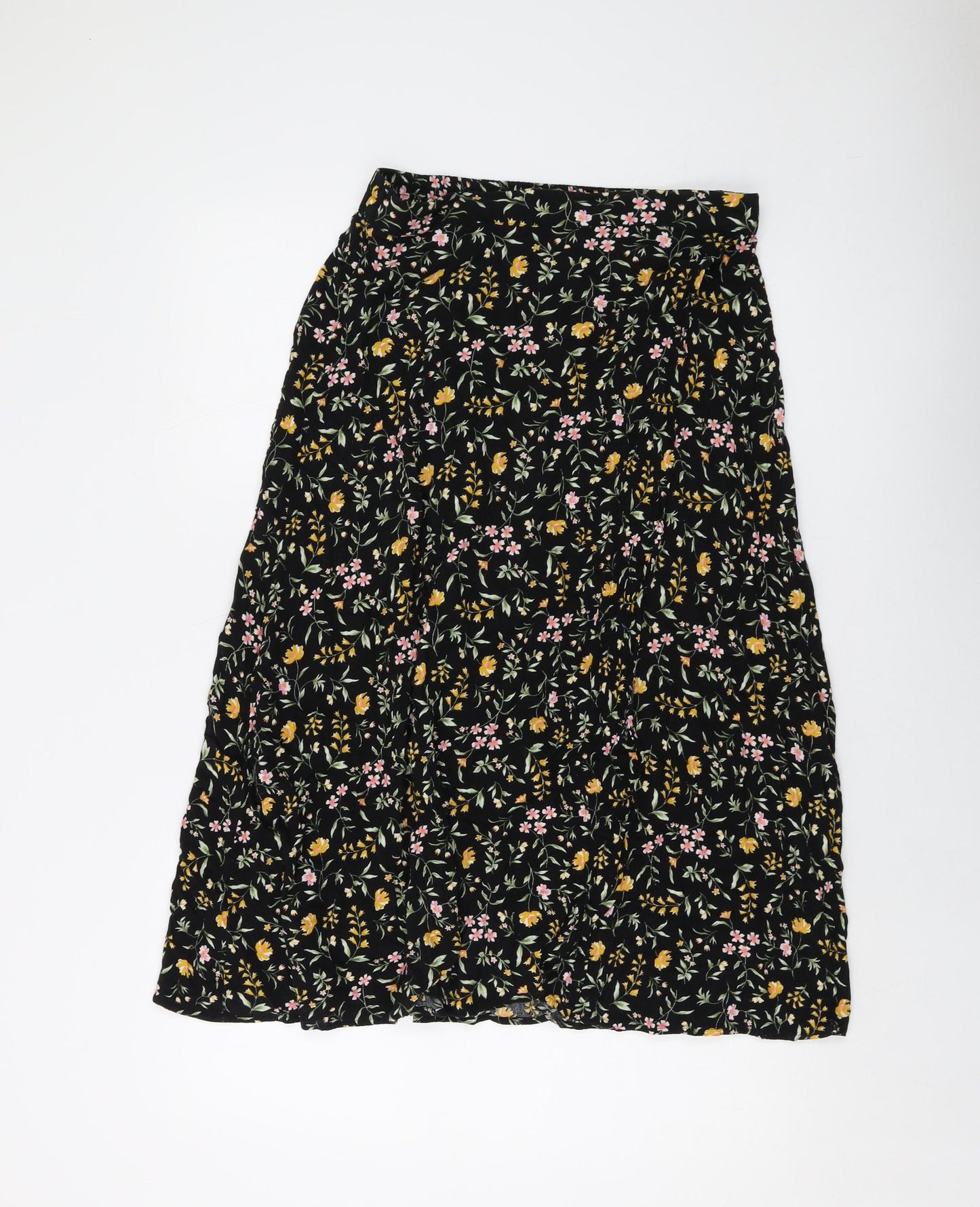 M&Co Womens Black Floral Viscose A-Line Skirt Size 10