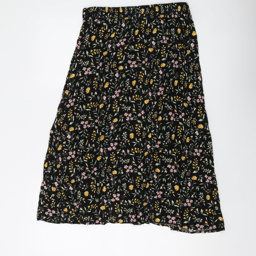 M&Co Womens Black Floral Viscose A-Line Skirt Size 10