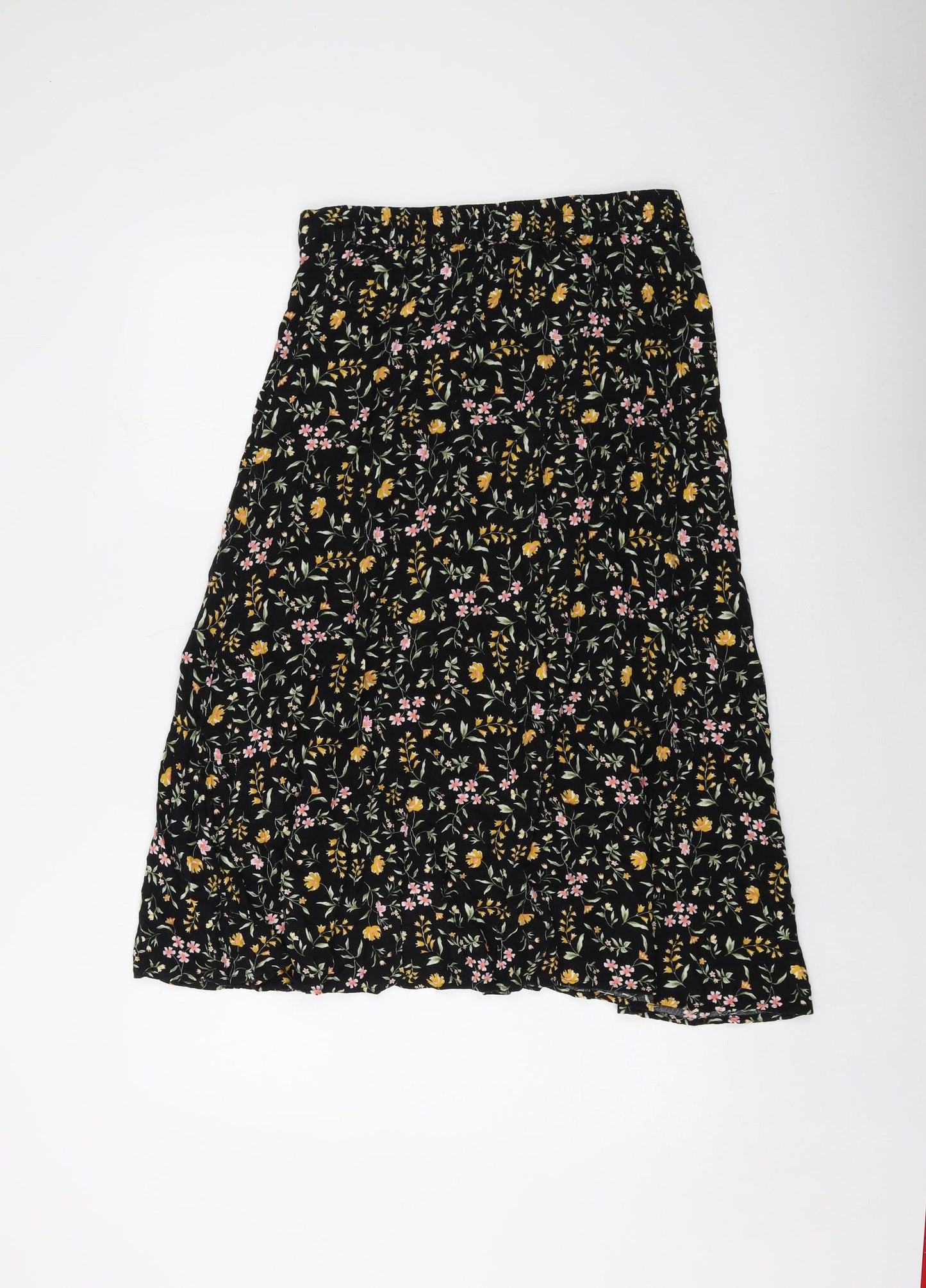 M&Co Womens Black Floral Viscose A-Line Skirt Size 10