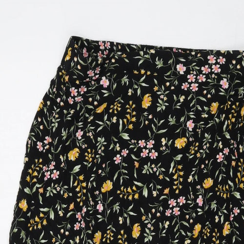 M&Co Womens Black Floral Viscose A-Line Skirt Size 10