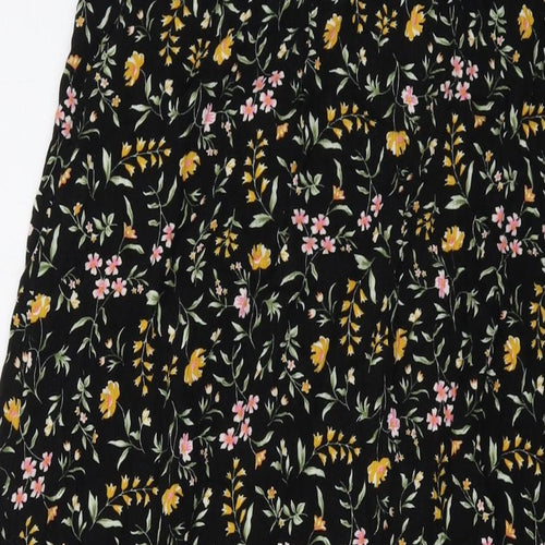 M&Co Womens Black Floral Viscose A-Line Skirt Size 10