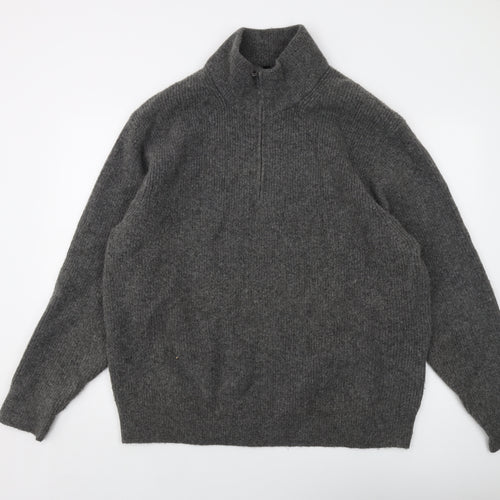 Uniqlo Mens Grey Mock Neck Acrylic Pullover Jumper Size 2XL Long Sleeve