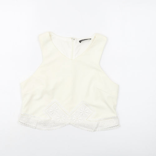 AX Paris Womens Ivory Polyester Basic Tank Size 14 V-Neck