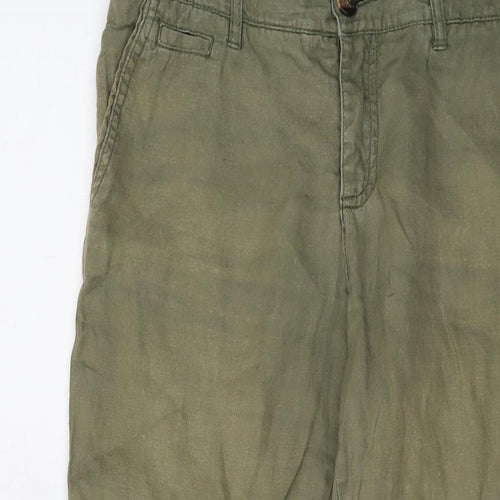 Fat Face Womens Green Linen Trousers Size 10 L22 in Regular Button