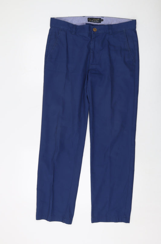 Howick Mens Blue Cotton Chino Trousers Size 32 in L30 in Regular Button