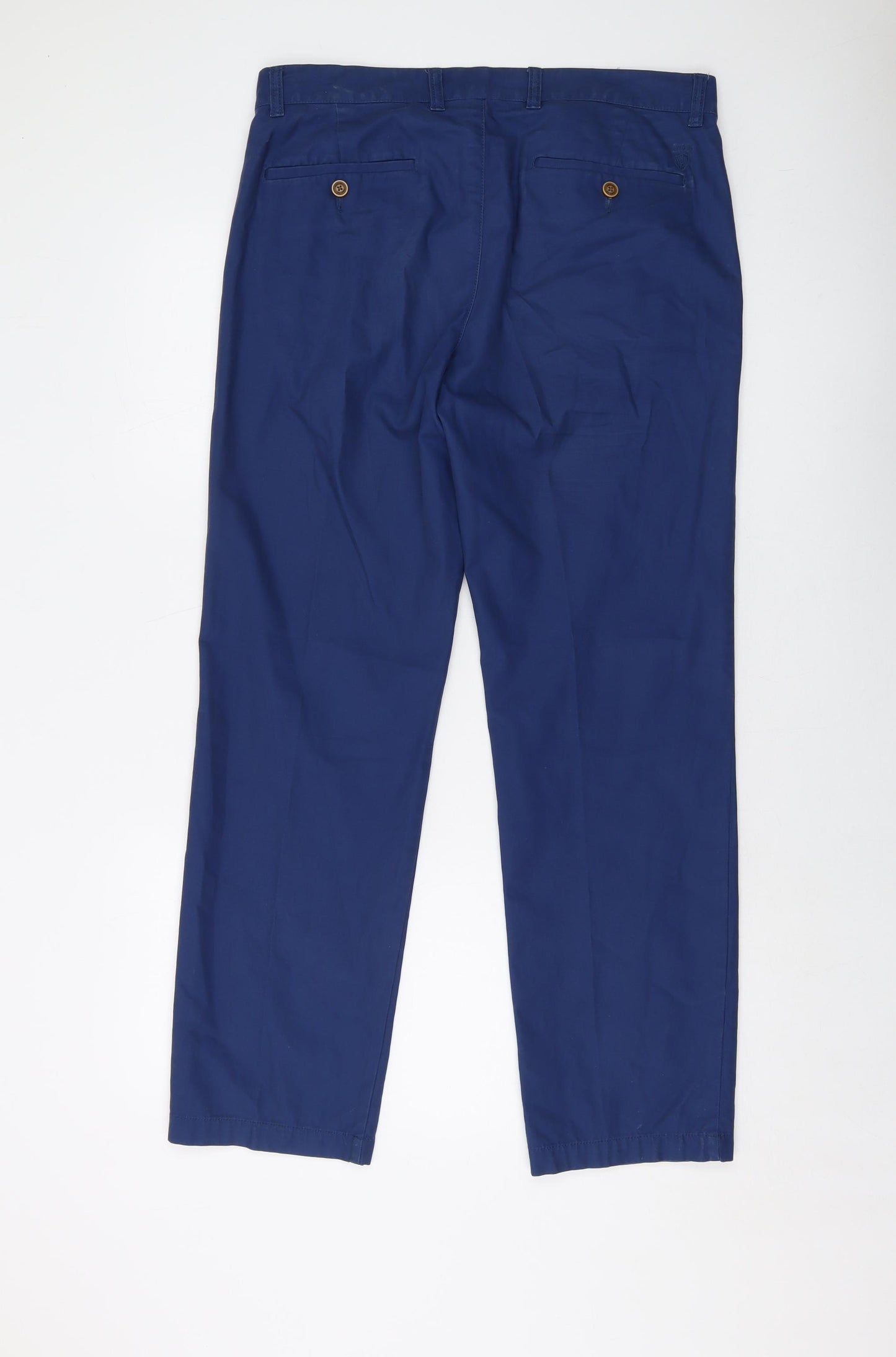 Howick Mens Blue Cotton Chino Trousers Size 32 in L30 in Regular Button