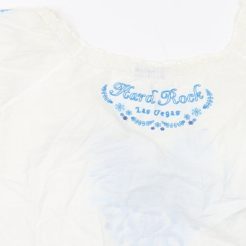Hard Rock Womens Ivory Geometric Cotton Basic Blouse Size L Round Neck