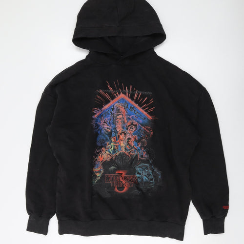 Stranger Things Mens Black Cotton Pullover Hoodie Size S