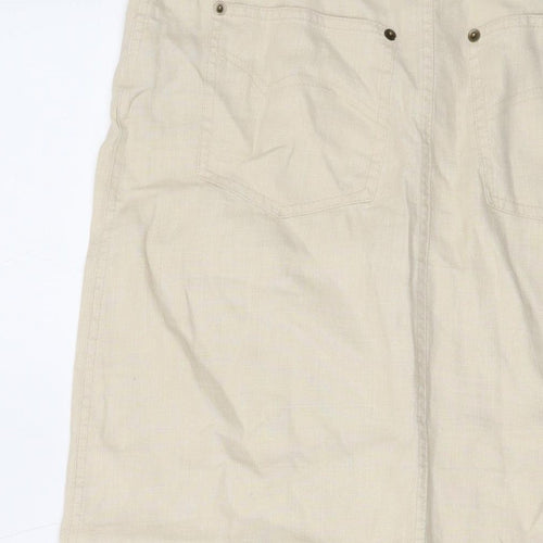 Hennes Womens Beige Linen A-Line Skirt Size 10 Button