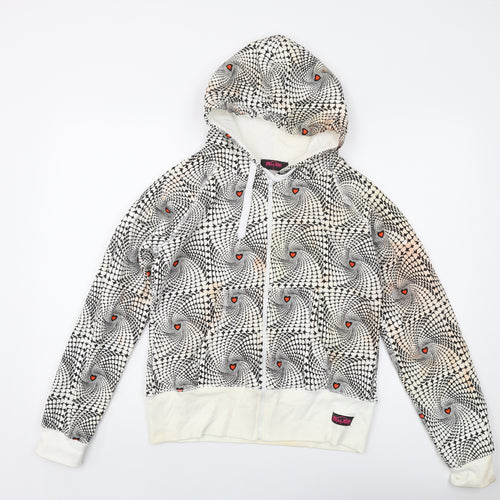Miss Hill Womens Ivory Geometric Cotton Full Zip Hoodie Size L Zip