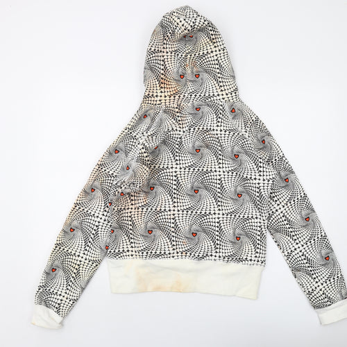 Miss Hill Womens Ivory Geometric Cotton Full Zip Hoodie Size L Zip