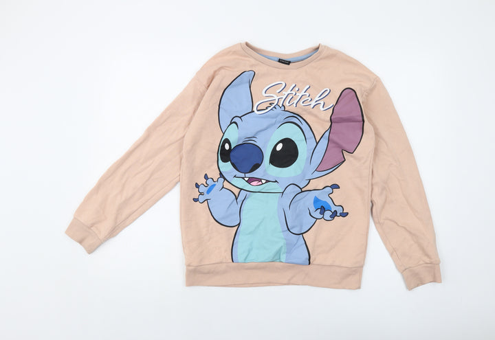 Disney Girls Pink Cotton Pullover Sweatshirt Size 13-14 Years Pullover - Stitch