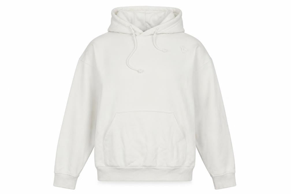 Front view of Weekday women’s white cotton pullover hoodie, size S, pullover