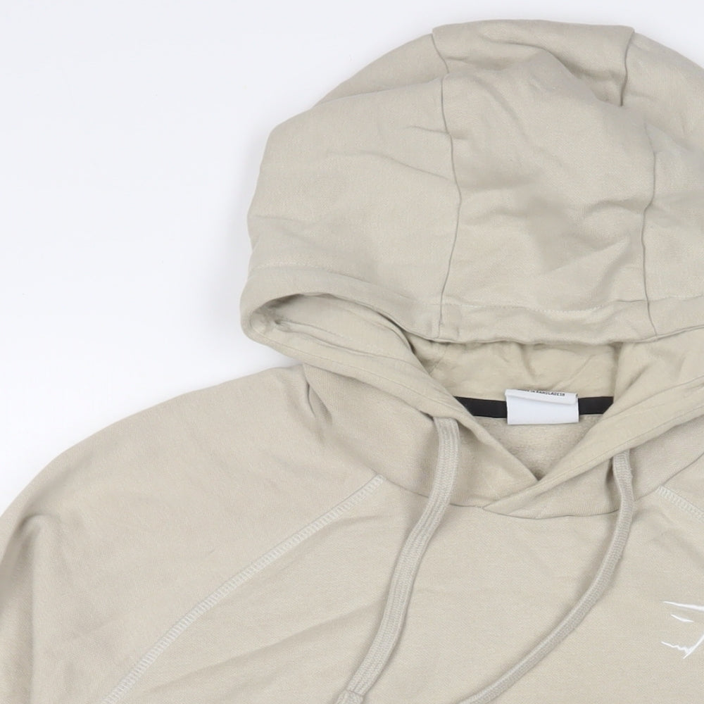 Gymshark Mens Beige Cotton Pullover Hoodie Size M - Logo, Embroidered