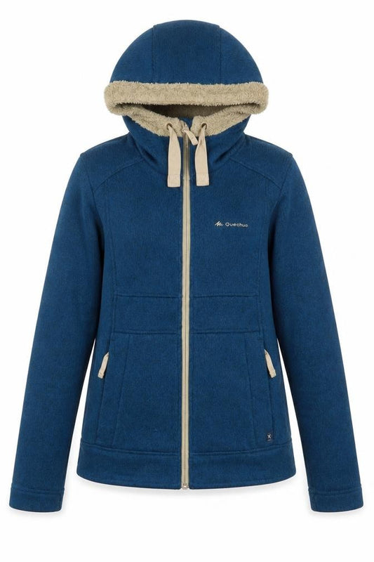 Front view of Decathlon women’s blue jacket, size S, zip - zip pockets